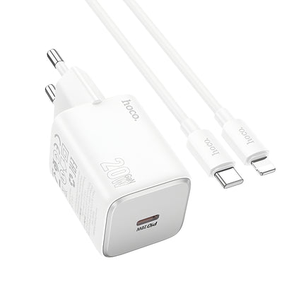 Nettlader med Lightning-kabel HOCO N40, 20W, 3A, 1 x USB-C, Hvit