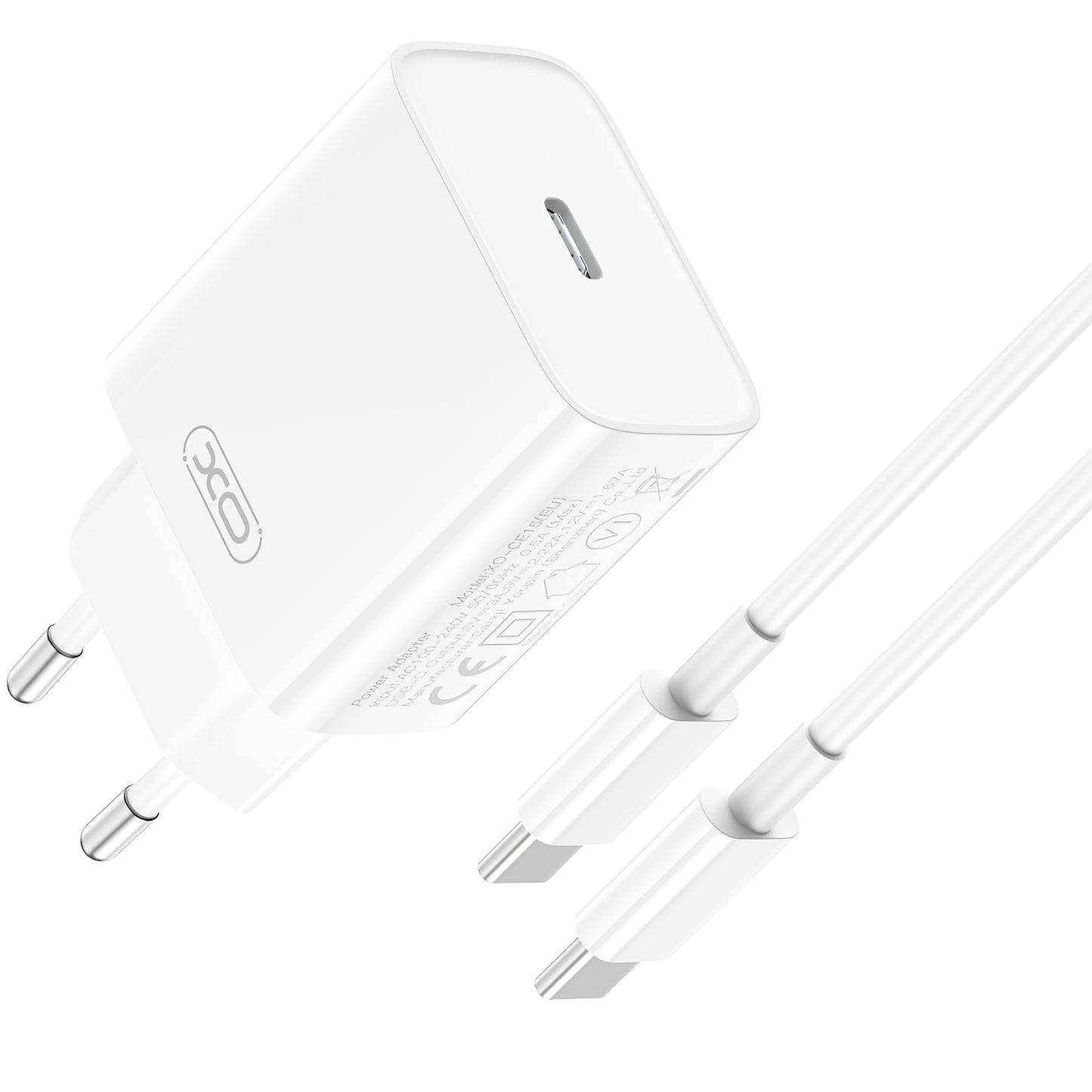 Nettlader med USB-C-kabel XO Design CE15, 20W, 3A, 1 x USB-C, Hvit