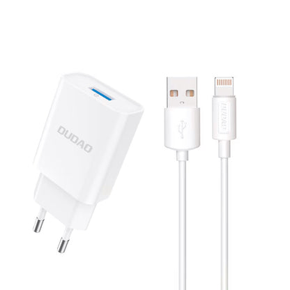 Nettlader med Lightning-kabel Dudao A4EU, 10W, 2.1A, 1 x USB-A, Hvit