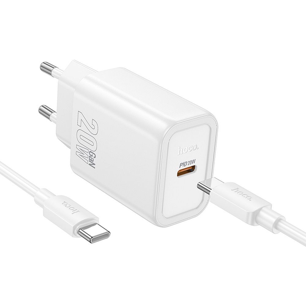 Nettlader med USB-C-kabel HOCO N60, 20W, 3A, 1 x USB-C, Hvit