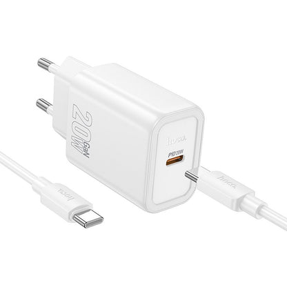 Nettlader med USB-C-kabel HOCO N60, 20W, 3A, 1 x USB-C, Hvit