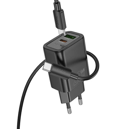Nettlader med Lightning-kabel HOCO N61, 20W, 3A, 1 x USB-A - 1 x USB-C, Svart
