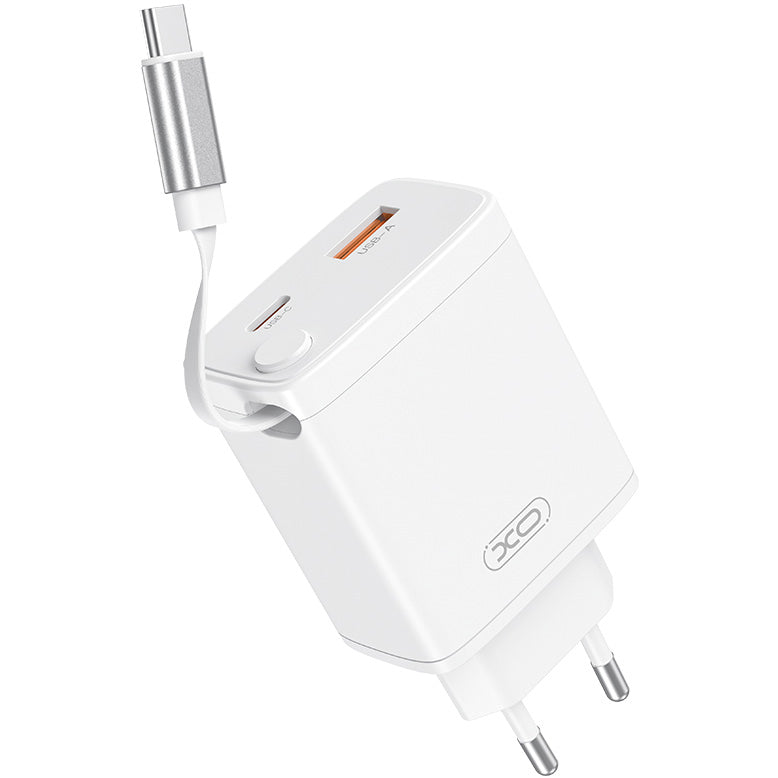 Nettlader med USB-C-kabel XO Design CE31, 30W, 3A, 1 x USB-A - 1 x USB-C, Hvit
