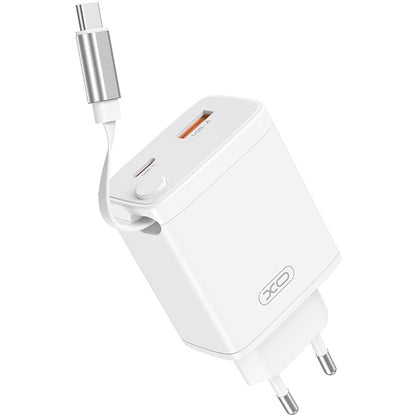Nettlader med USB-C-kabel XO Design CE31, 30W, 3A, 1 x USB-A - 1 x USB-C, Hvit