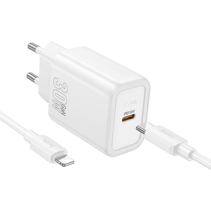 Nettlader med Lightning-kabel HOCO N62, 30W, 3A, 1 x USB-C, Hvit