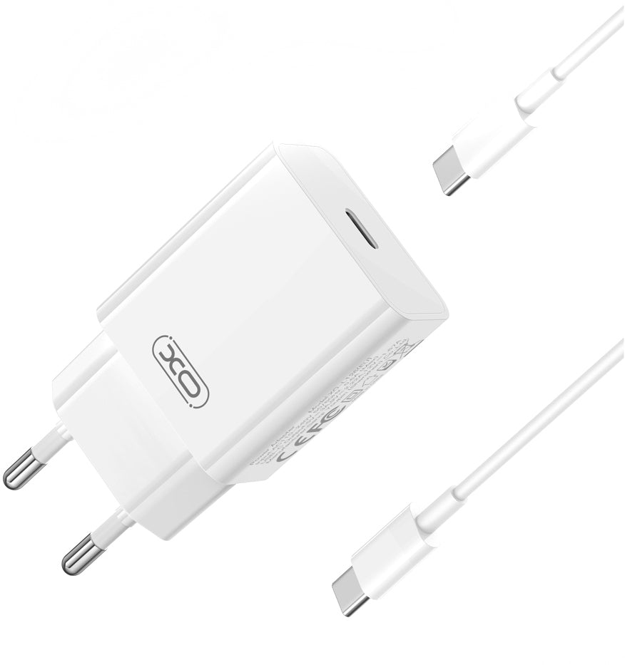 Nettlader med USB-C-kabel XO Design L126, 20W, 3A, 1 x USB-C, Hvit