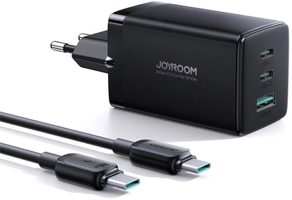 Nettlader med USB-C-kabel Joyroom TCG01, 65W, 3.25A, 1 x USB-A - 2 x USB-C, Svart