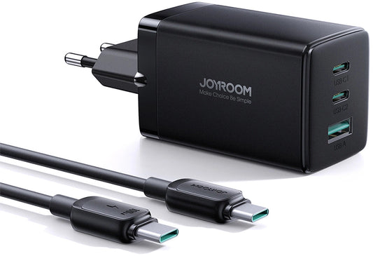 Nettlader med USB-C-kabel Joyroom TCG01, 65W, 3.25A, 1 x USB-A - 2 x USB-C, Svart