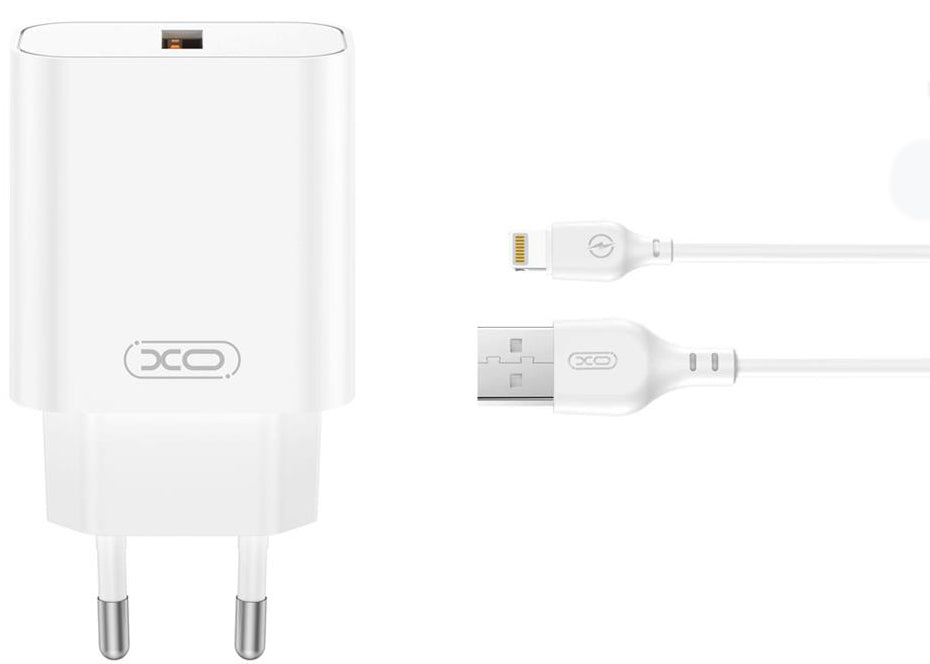 Nettlader med Lightning-kabel XO Design CE33, 18W, 3A, 1 x USB-A, Hvit