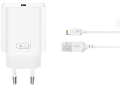 Nettlader med Lightning-kabel XO Design CE33, 18W, 3A, 1 x USB-A, Hvit