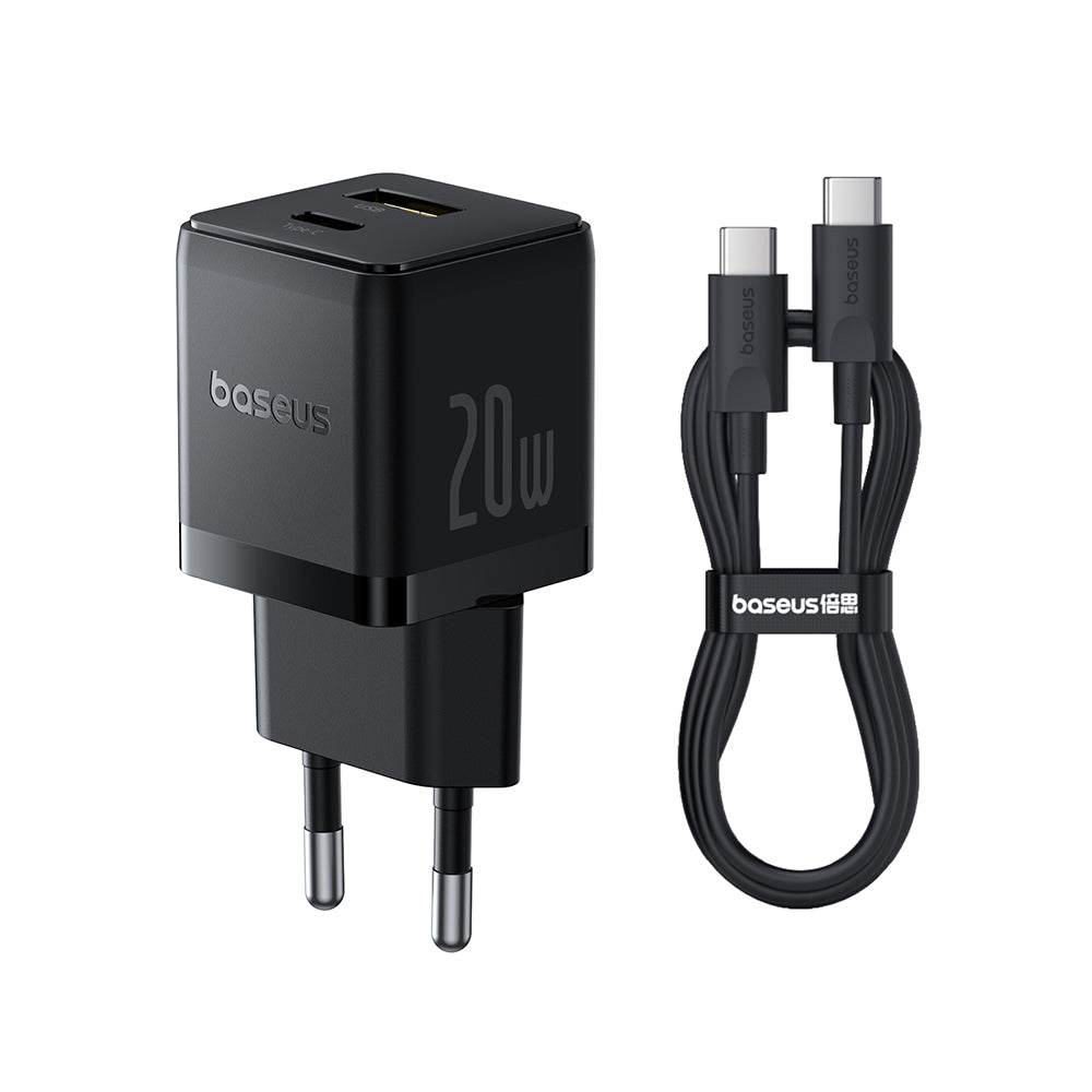 Nettlader med USB-C-kabel Baseus Palm, 20W, 3A, 1 x USB-A - 1 x USB-C, Svart P10111608113-01