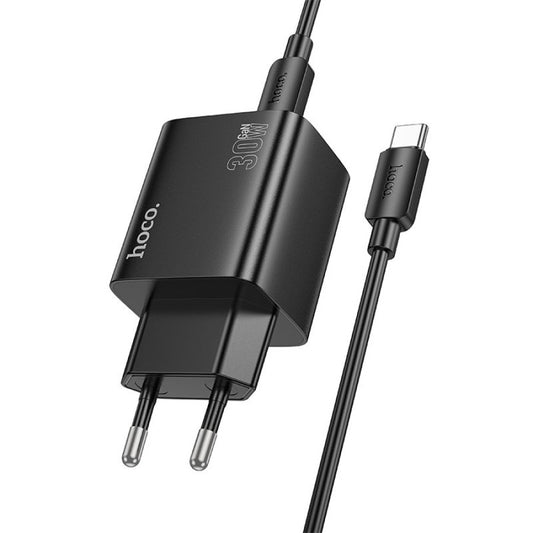 Nettlader med USB-C-kabel HOCO N56, 30W, 3A, 2 x USB-A - 2 x USB-C, Svart