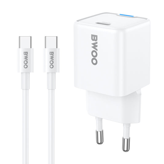 Nettlader med USB-C-kabel BWOO CDA211, 30W, 3A, 1 x USB-C, Hvit
