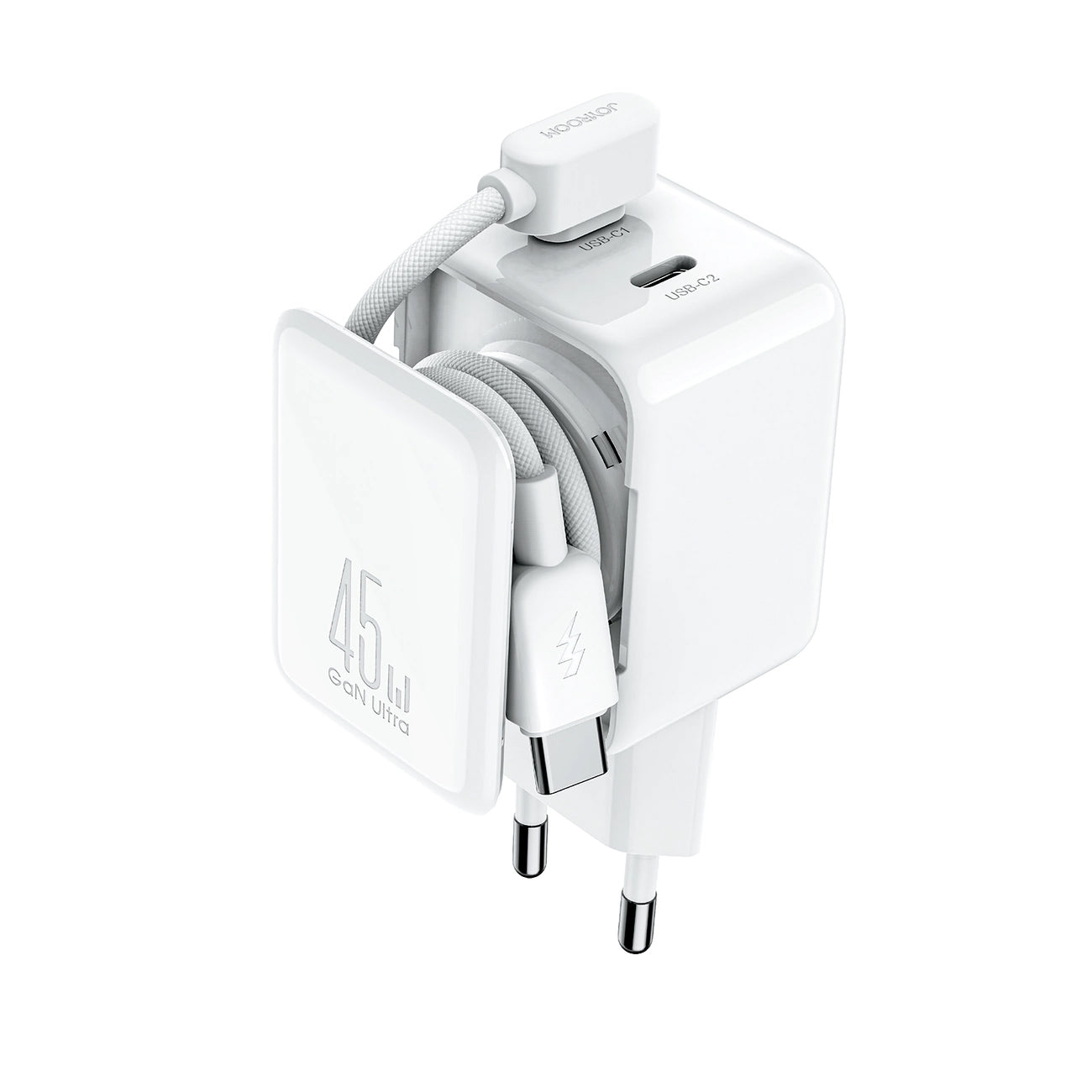 Nettlader med USB-C-kabel Joyroom JR-TCL05, 45W, 3A, 2 x USB-C, Hvit