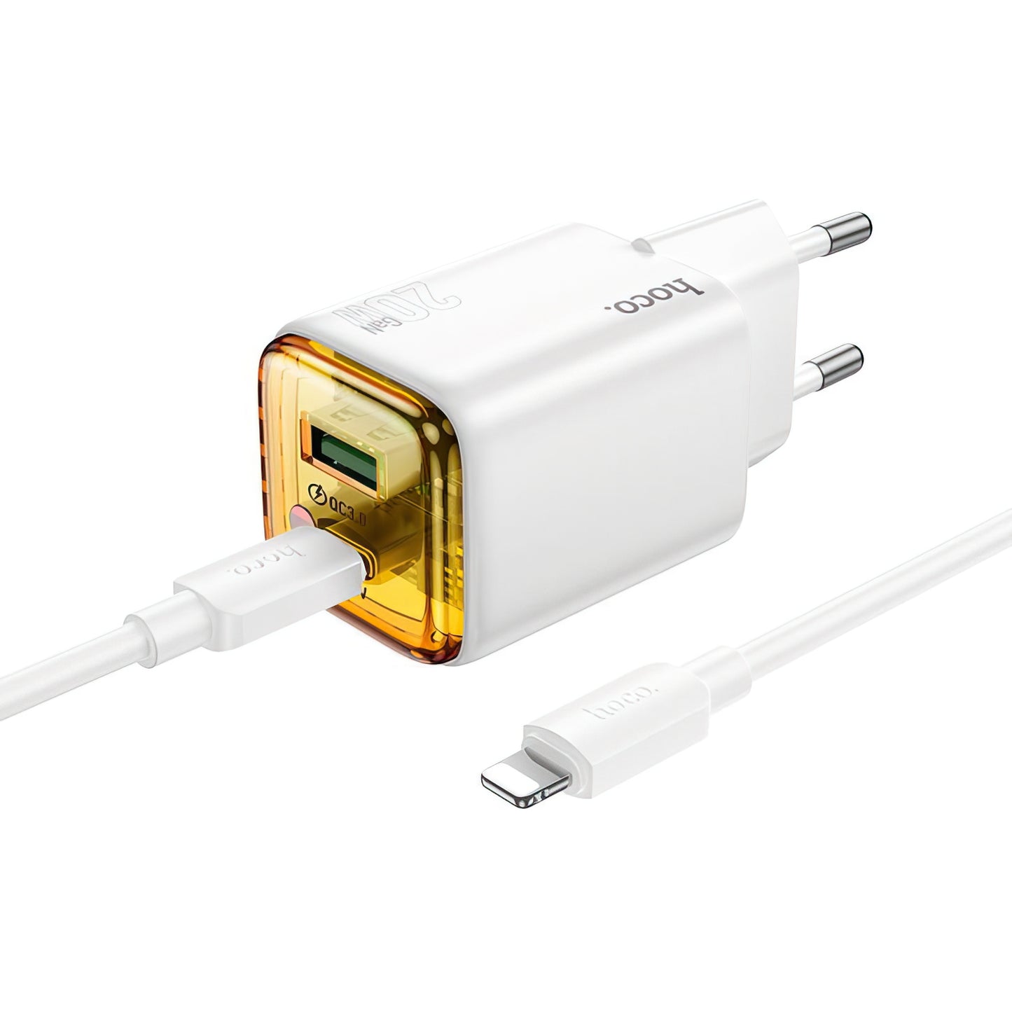Nettlader med Lightning-kabel HOCO N52, 20W, 3A, 1 x USB-A - 1 x USB-C, Hvit
