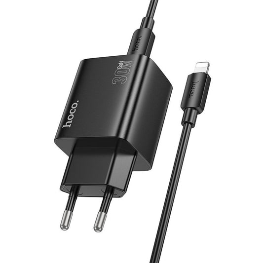 Nettlader med Lightning-kabel HOCO N56, 30W, 3A, 2 x USB-A - 2 x USB-C, Svart