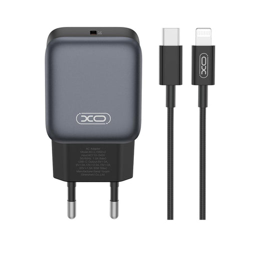 Nettlader med Lightning-kabel XO Design L155, 30W, 3A, 1 x USB-C, Svart