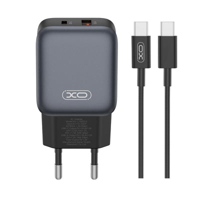 Nettlader med USB-C-kabel XO Design L156, 30W, 3A, 1 x USB-A - 1 x USB-C, Svart