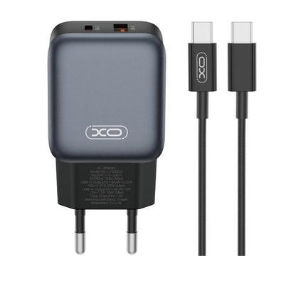 Nettlader med USB-C-kabel XO Design L154, 20W, 3A, 1 x USB-A - 1 x USB-C, Svart