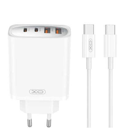 Nettlader med USB-C-kabel XO Design CE22, 45W, 3A, 2 x USB-A - 2 x USB-C, Hvit
