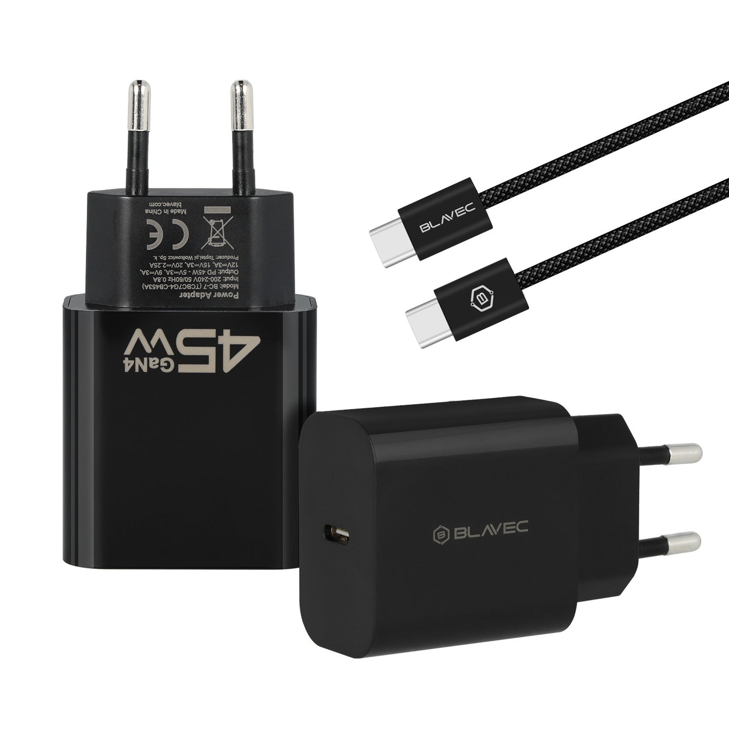 Nettlader med USB-C-kabel Blavec BC-7, 45W, 3A, 1 x USB-C, Svart