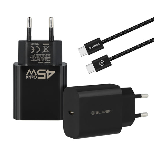 Nettlader med USB-C-kabel Blavec BC-7, 45W, 3A, 1 x USB-C, Svart