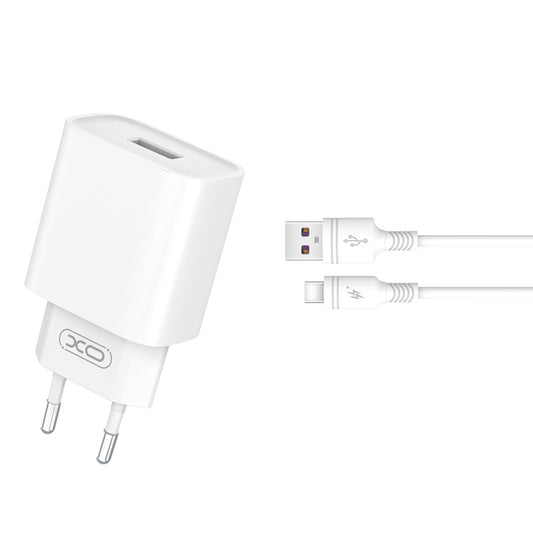 Nettlader med USB-C-kabel XO Design CE02D, 18W, 3A, 1 x USB-A, Hvit