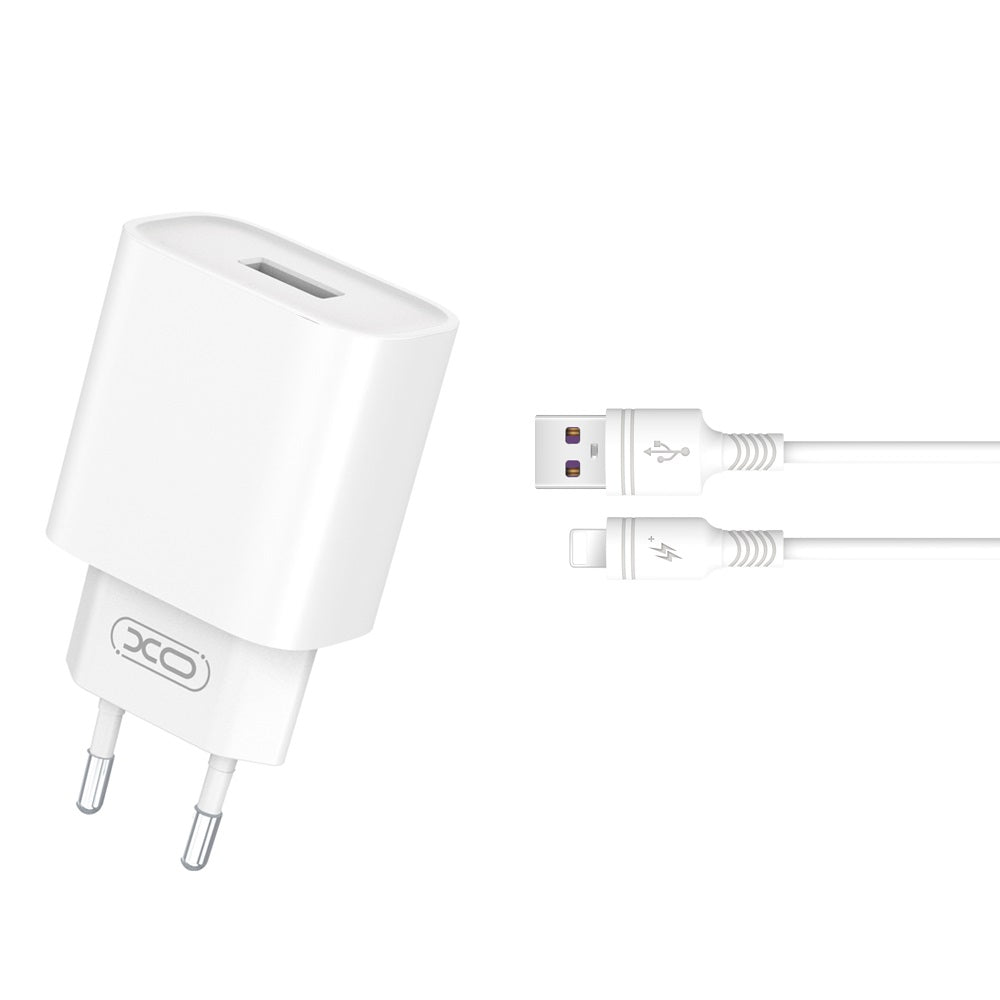 Nettlader med Lightning-kabel XO Design CE02D, 18W, 3A, 1 x USB-A, Hvit