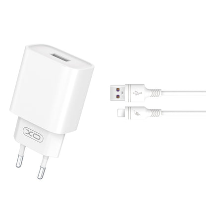 Nettlader med Lightning-kabel XO Design CE02D, 18W, 3A, 1 x USB-A, Hvit