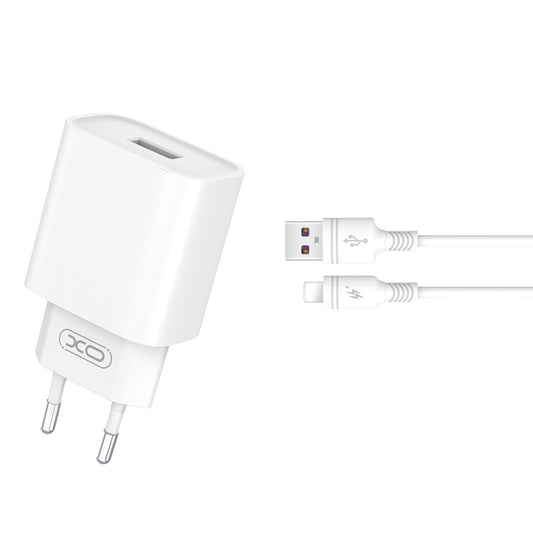 Nettlader med Lightning-kabel XO Design CE02D, 18W, 3A, 1 x USB-A, Hvit