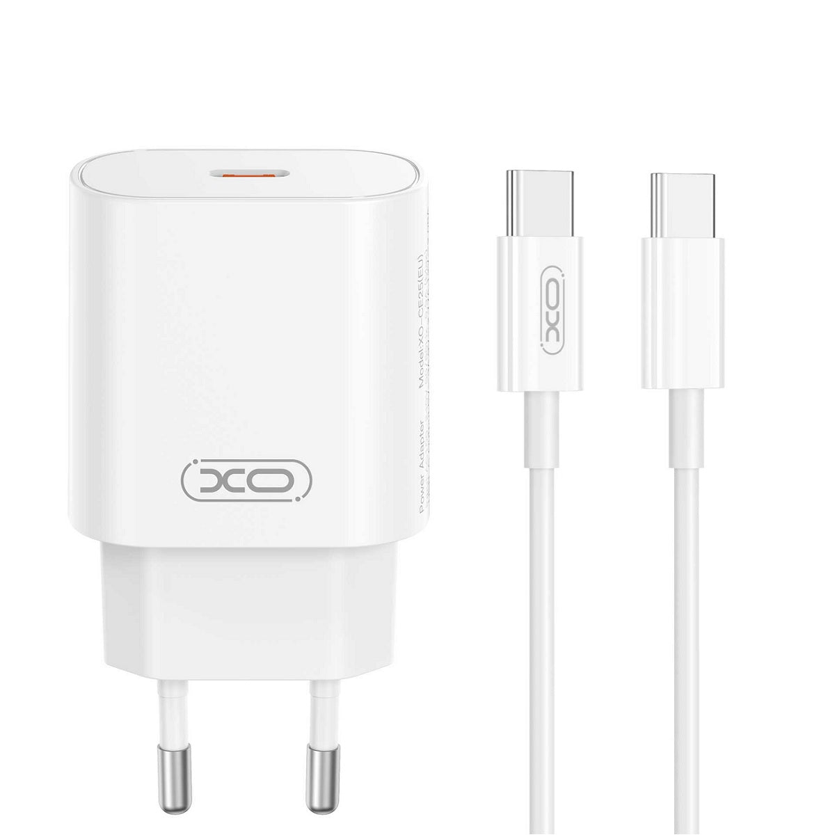 Nettlader med USB-C-kabel XO Design CE25, 25W, 3A, 1 x USB-C, Hvit
