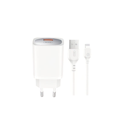Nettlader med Lightning-kabel XO Design CE19, 18W, 3A, 1 x USB-A, Hvit