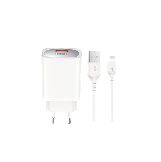 Nettlader med Lightning-kabel XO Design CE19, 18W, 3A, 1 x USB-A, Hvit