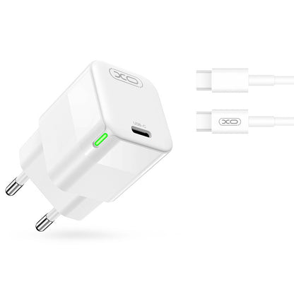 Nettlader med USB-C-kabel XO Design CE06, 30W, 3A, 1 x USB-C, Hvit