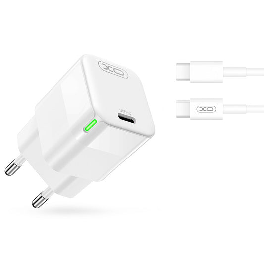 Nettlader med USB-C-kabel XO Design CE06, 30W, 3A, 1 x USB-C, Hvit