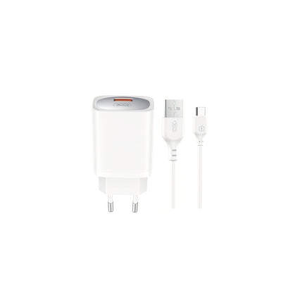 Nettlader med USB-C-kabel XO Design CE19, 18W, 3A, 1 x USB-A, Hvit