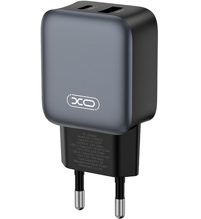 Nettlader med Lightning-kabel XO Design L154, 20W, 3A, 1 x USB-A - 1 x USB-C, Svart