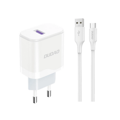 Nettlader med USB-C-kabel Dudao A20EU, 18W, 3A, 1 x USB-A, Hvit