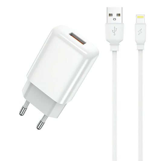 Nettlader med Lightning-kabel Prestico F9S, 12W, 2.4A, 1 x USB-A, Hvit