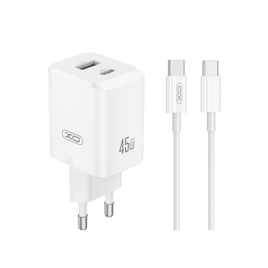 Nettlader med USB-C-kabel XO Design CE36, 45W, 3A, 1 x USB-A - 1 x USB-C, Hvit