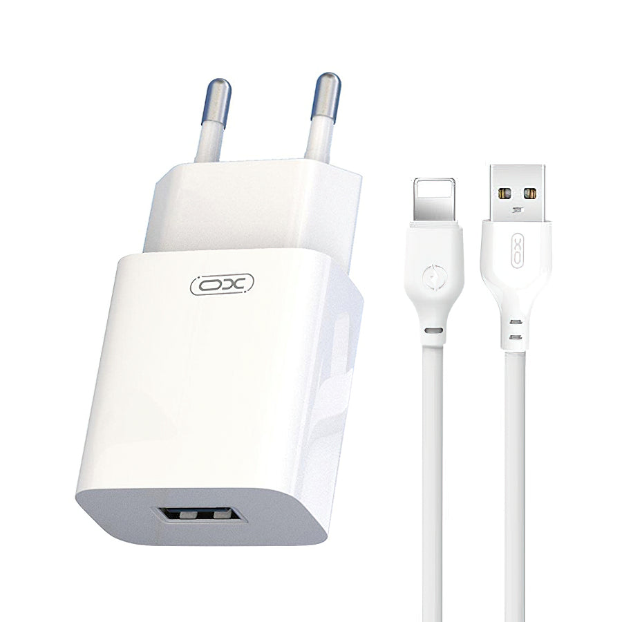 Nettlader med Lightning-kabel XO Design L99, 12W, 2.4A, 1 x USB-A, Hvit