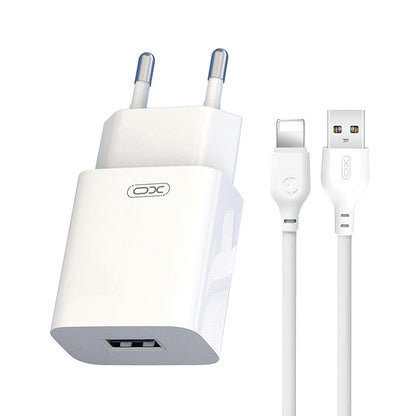 Nettlader med Lightning-kabel XO Design L99, 12W, 2.4A, 1 x USB-A, Hvit