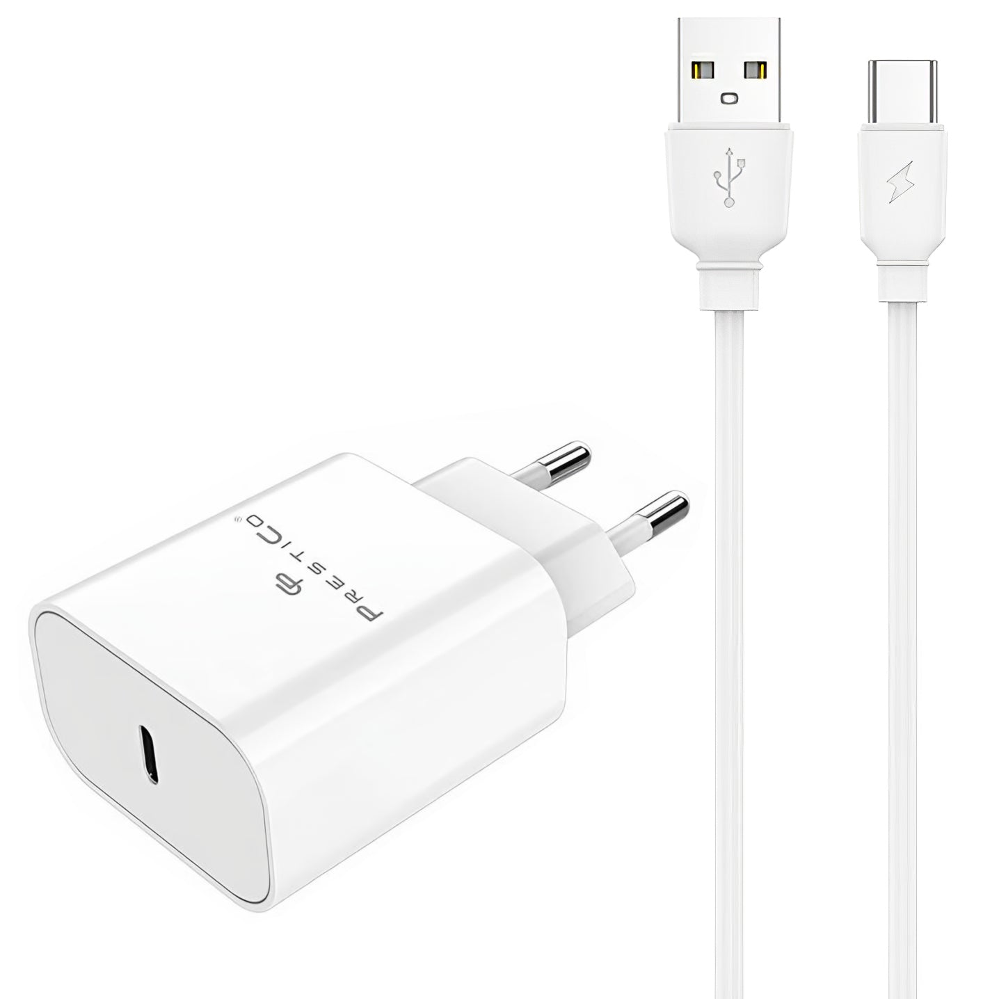 Nettlader med USB-C-kabel Prestico F15S-C, 30W, 3A, 1 x USB-C, Hvit
