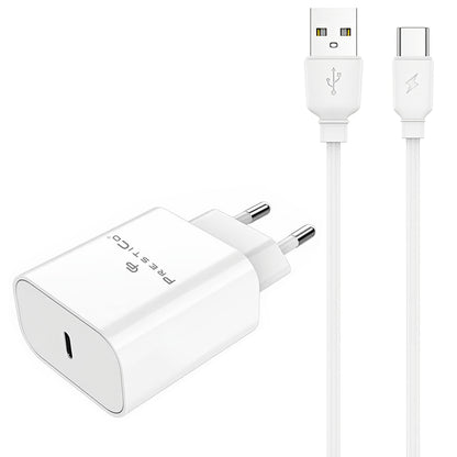 Nettlader med USB-C-kabel Prestico F15S-C, 30W, 3A, 1 x USB-C, Hvit