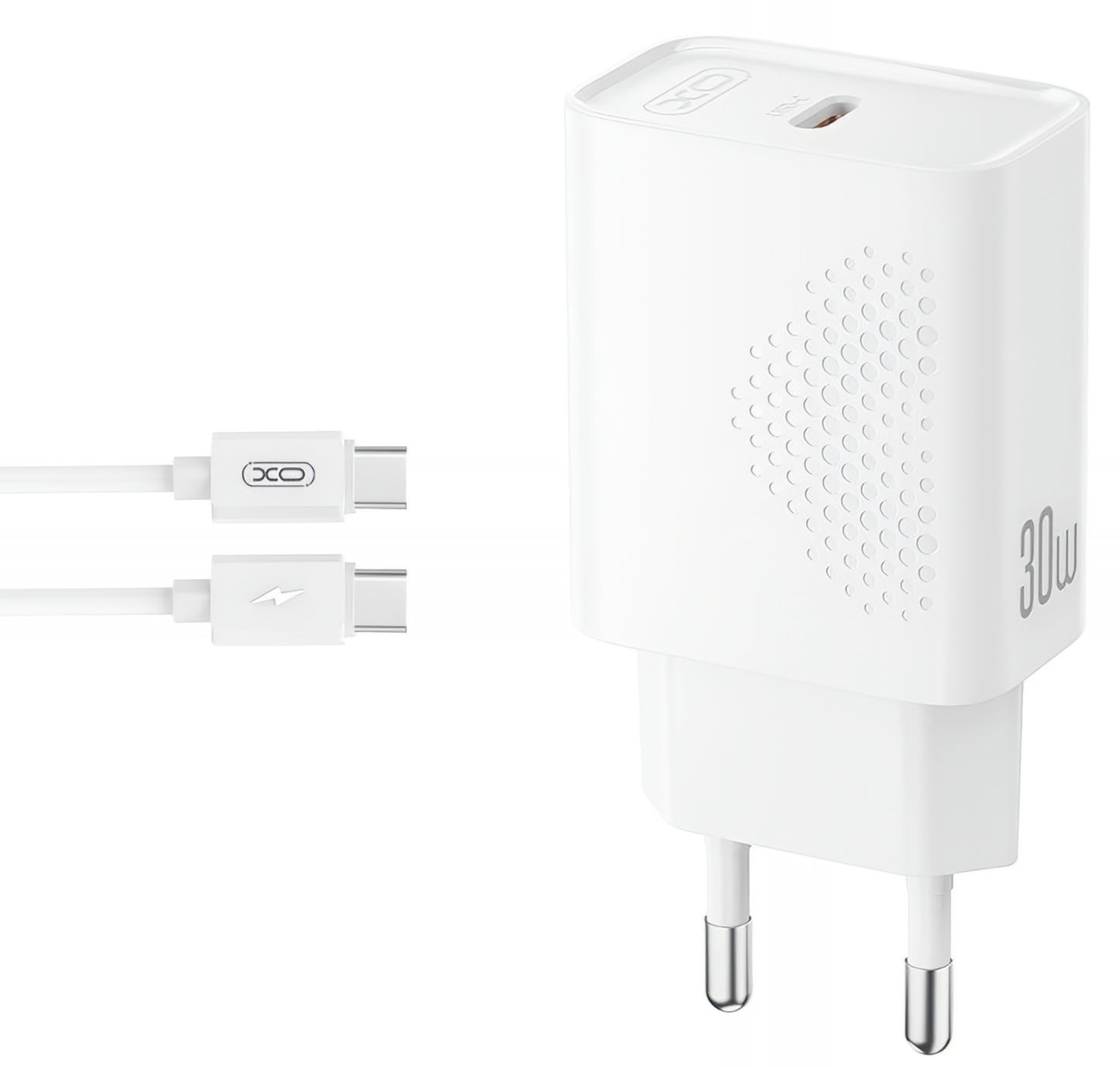Nettlader med USB-C-kabel XO Design L162, 30W, 3A, 1 x USB-C, Hvit