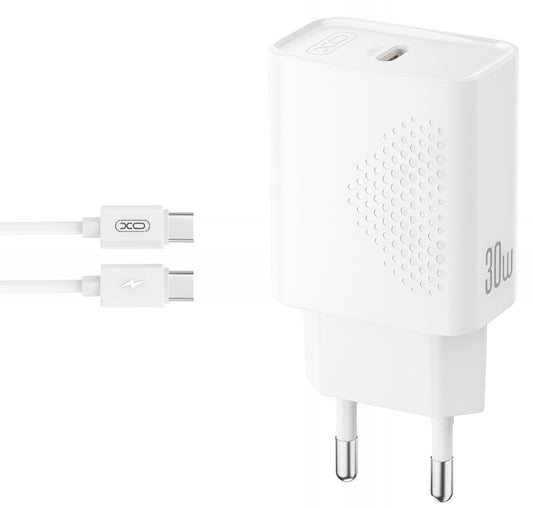 Nettlader med USB-C-kabel XO Design L162, 30W, 3A, 1 x USB-C, Hvit