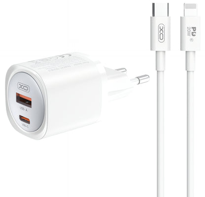 Nettlader med Lightning-kabel XO Design CE21, 30W, 3A, 1 x USB-A - 1 x USB-C, Hvit