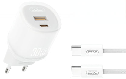 Nettlader med USB-C-kabel XO Design L151, 30W, 3A, 1 x USB-A - 1 x USB-C, Hvit