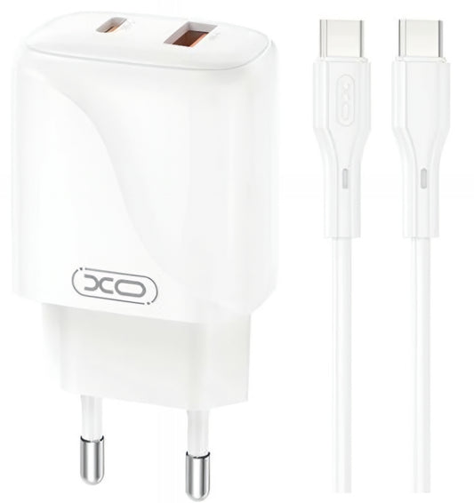Nettlader med USB-C-kabel XO Design L158, 20W, 3A, 1 x USB-A - 1 x USB-C, Hvit