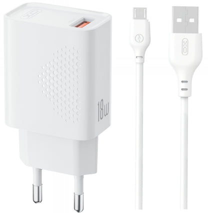 Nettlader med microUSB-kabel XO Design L159, 18W, 3A, 1 x USB-A, Hvit
